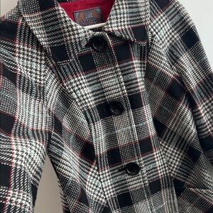 Guess Plaid Pea Coat - Black, White, Red Vintage
